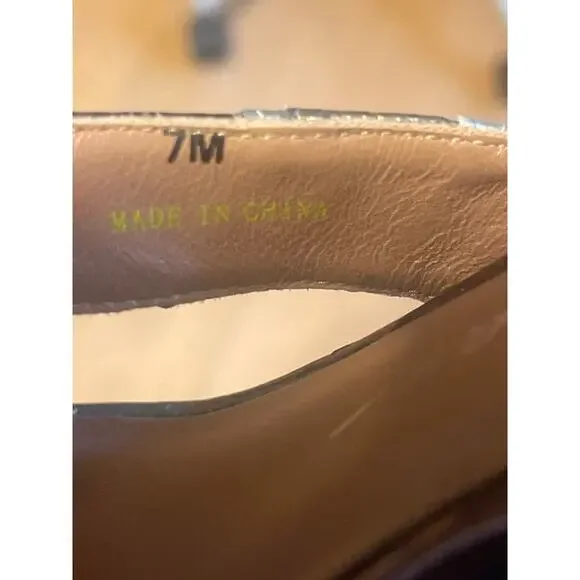 Beverly Feldman Metallic Gold Silver Wedge Peep Toe Sandals Shoes 7M - Picture 8 of 8